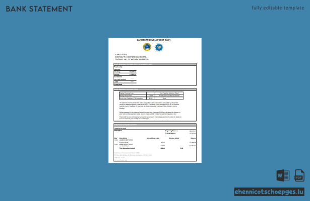 Beispiel-Excel-Vorschau für einen Kontoauszug der Barbados Caribbean Development Bank